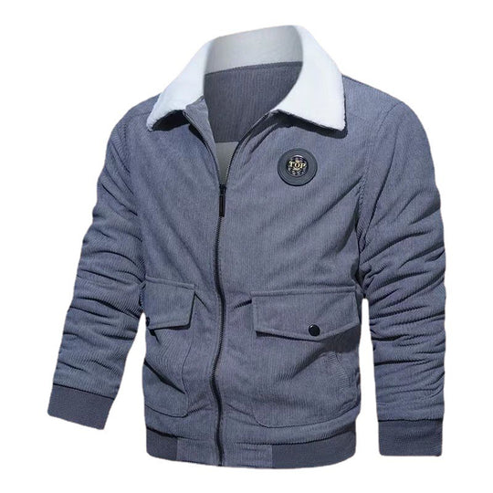 Herren Cord-Blouson mit Teddyfutter, Pattentaschen und Stehkragen Nord Taschen