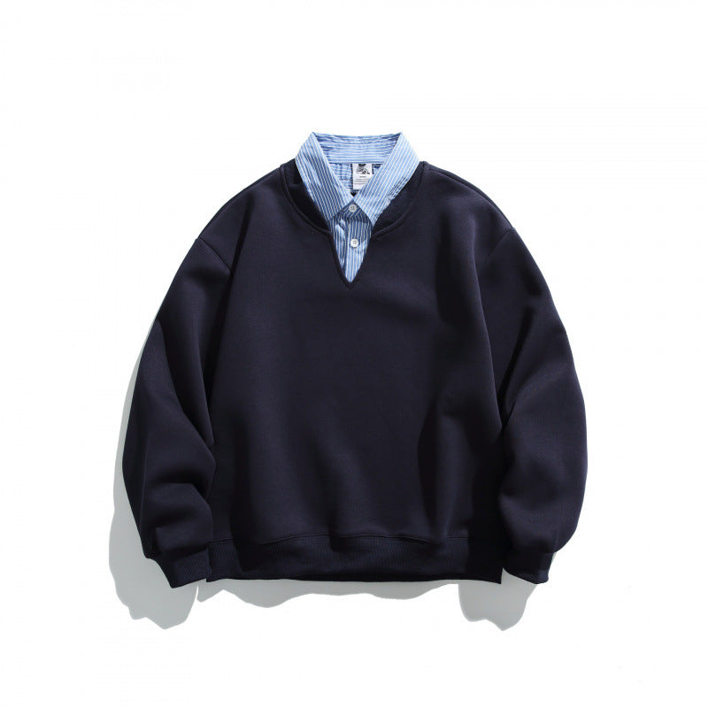 Herren Oversized Sweatshirt mit eingesetztem Hemdkragen und V-Ausschnitt Nord Taschen