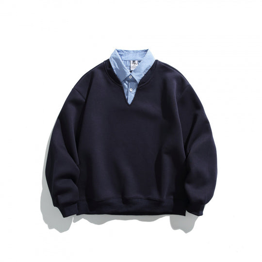 Herren Oversized Sweatshirt mit eingesetztem Hemdkragen und V-Ausschnitt Nord Taschen