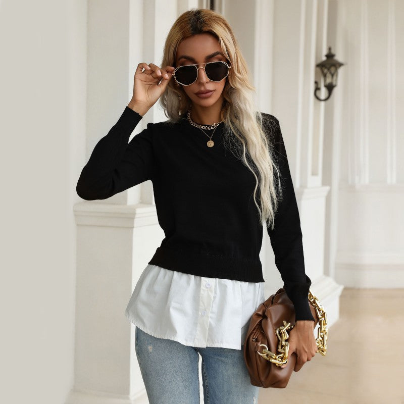 Damen Layering-Pullover mit Hemdoptik und feinem Feinstrick Nord Taschen