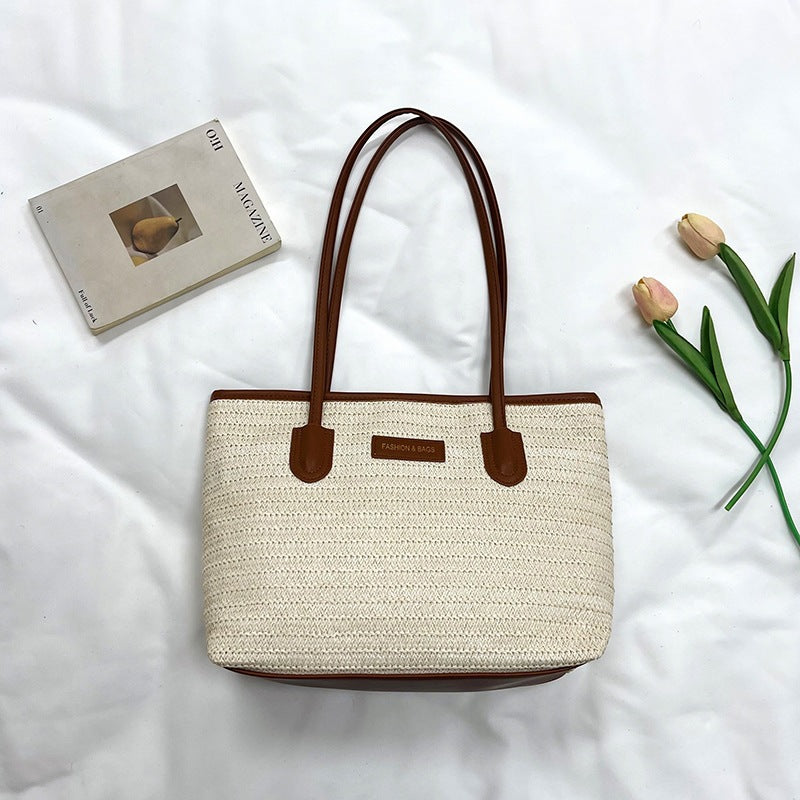 Damen elegante Strohtasche mit hochwertigen Lederakzenten Nord Taschen