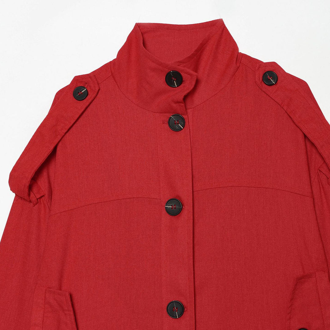 Damen Kurze Canvas-Übergangsjacke mit Funnelkragen, Schulterpatten und Pattentaschen Nord Taschen