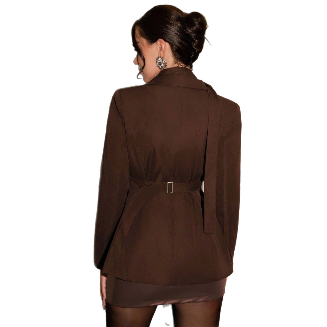 Damen Longline-Blazer mit integriertem Halstuch und doppelreihiger Knopfleiste Nord Taschen