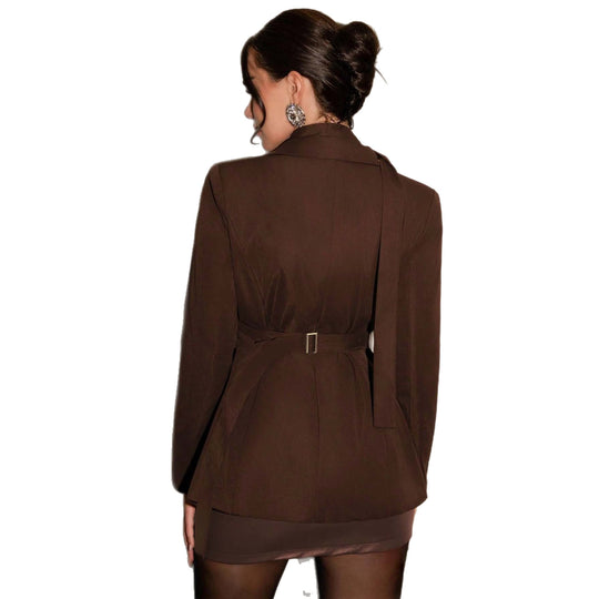 Damen Longline-Blazer mit integriertem Halstuch und doppelreihiger Knopfleiste Nord Taschen