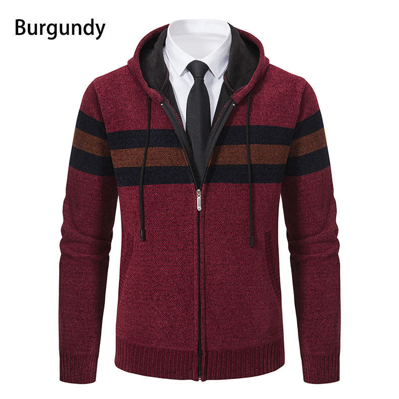 Herren Kapuzen-Strickjacke mit durchgehendem Reißverschluss, Kontraststreifen und Eingrifftaschen Nord Taschen