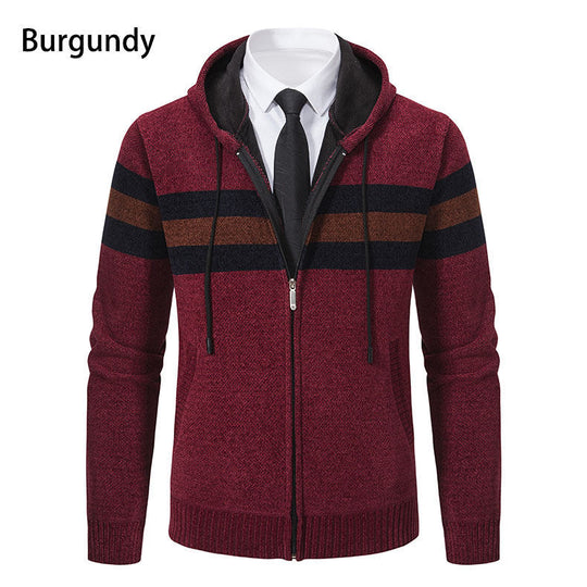 Herren Kapuzen-Strickjacke mit durchgehendem Reißverschluss, Kontraststreifen und Eingrifftaschen Nord Taschen
