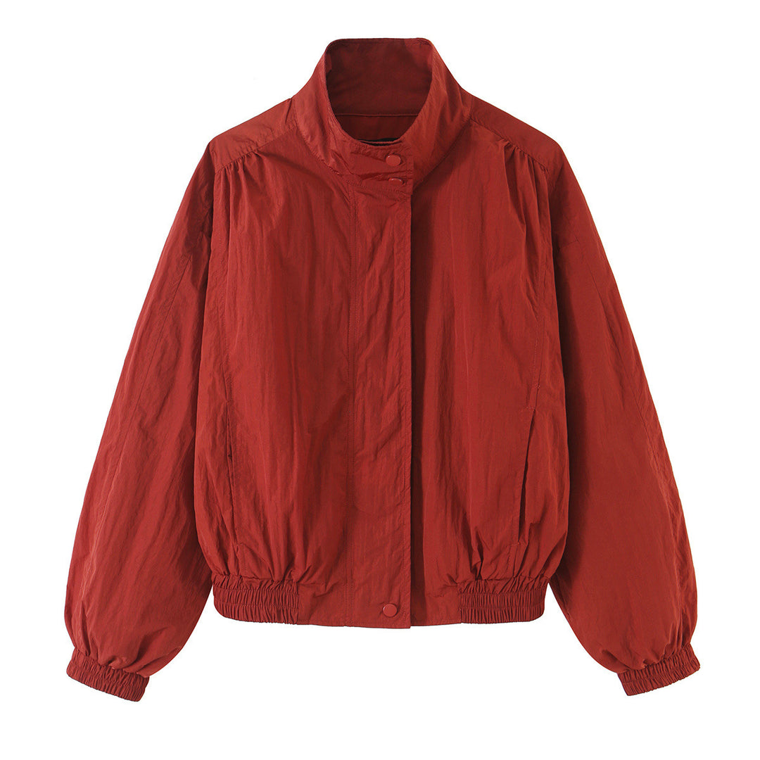 Damen Leichte Cropped Bomberjacke mit Stehkragen, elastischem Saum und Druckknopfleiste Nord Taschen