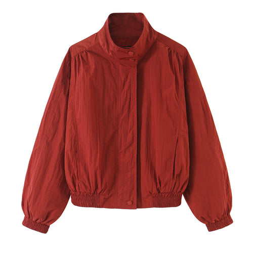 Damen Leichte Cropped Bomberjacke mit Stehkragen, elastischem Saum und Druckknopfleiste Nord Taschen