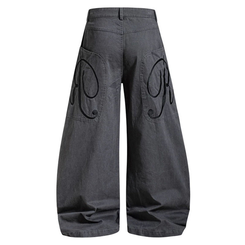 Damen Weite Denim-Palazzo-Hose mit Ballon-Saum und aufgesetzten Logotaschen Nord Taschen