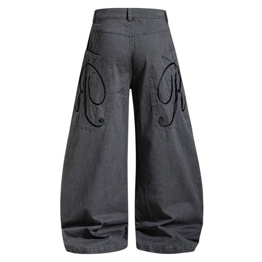 Damen Weite Denim-Palazzo-Hose mit Ballon-Saum und aufgesetzten Logotaschen Nord Taschen