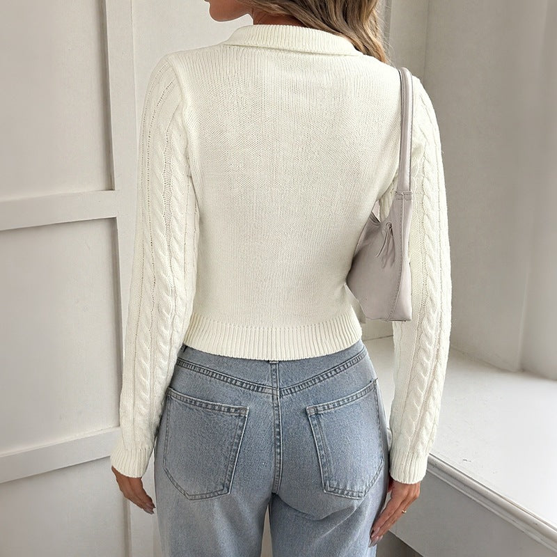 Damen Elegantes Strickoberteil mit Polokragen Nord Taschen
