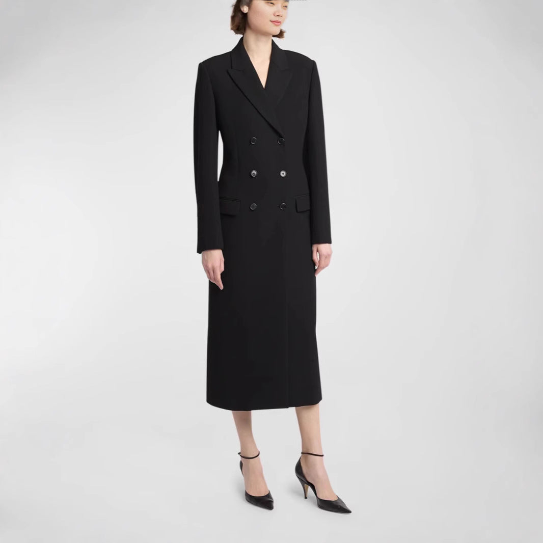 Damen Midilanger Doppelreihiger Blazer‑Mantel mit strukturierter Schulter und schlanker Passform Nord Taschen
