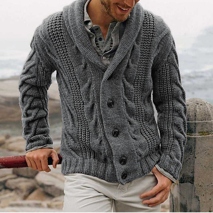 Herren grobstrick Cardigan mit Schalkragen und Zopfmuster Nord Taschen