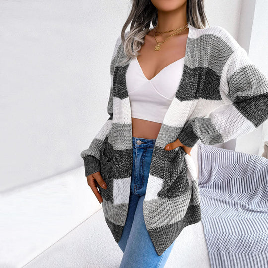 Nord Taschen | Gestreifte Strickjacke Im Lässigen Stil