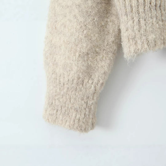 Damen kurze gezippte Strickjacke mit Stehkragen und Rippenbund Nord Taschen