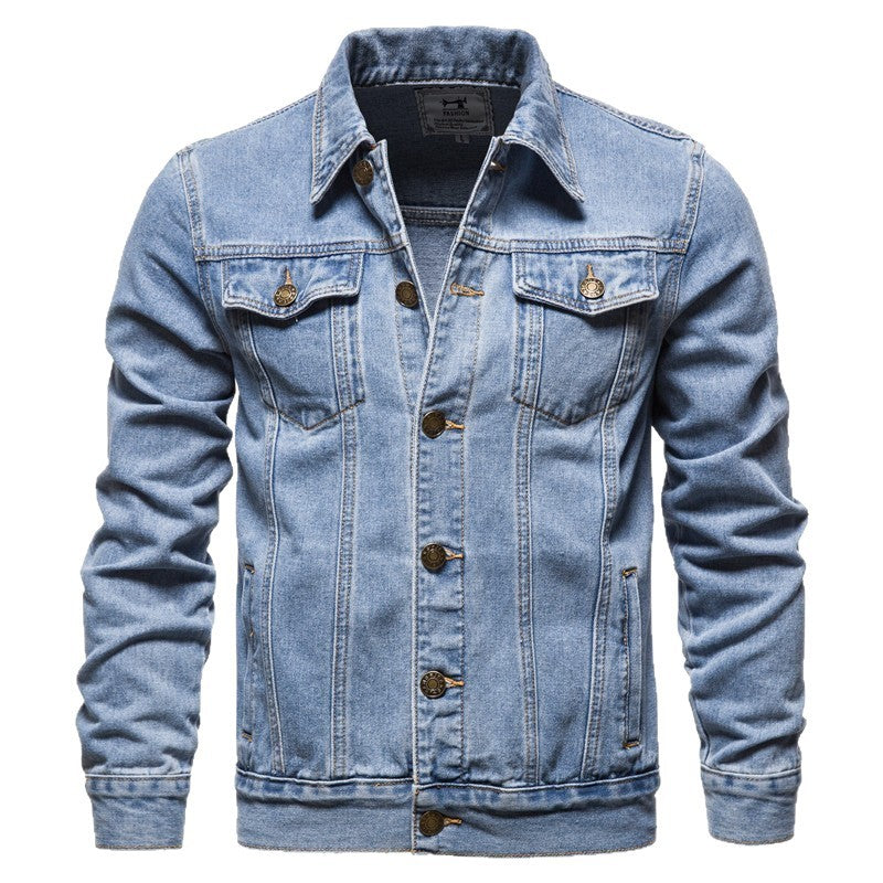 Herren taillierte Trucker-Denimjacke mit Pattentaschen, Metallknopfleiste und kontrastierenden Nähten Nord Taschen