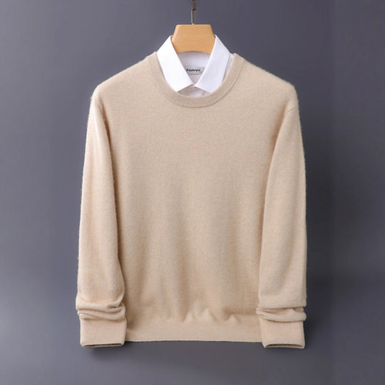 Herren Feiner Rundhals-Strickpullover in Kaschmir‑Optik mit gerippten Bündchen Nord Taschen