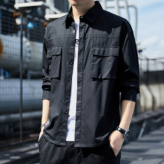 Herren Overshirt im Utility-Canvas-Look mit Brustpattentaschen und geradem Schnitt Nord Taschen