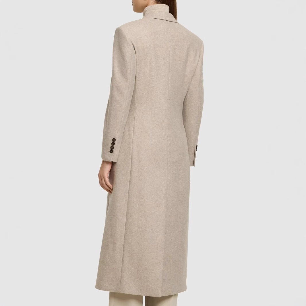 Damen Taillierter Longline Wollmixmantel mit schlanker Silhouette und Einreihiger Knopfleiste Nord Taschen