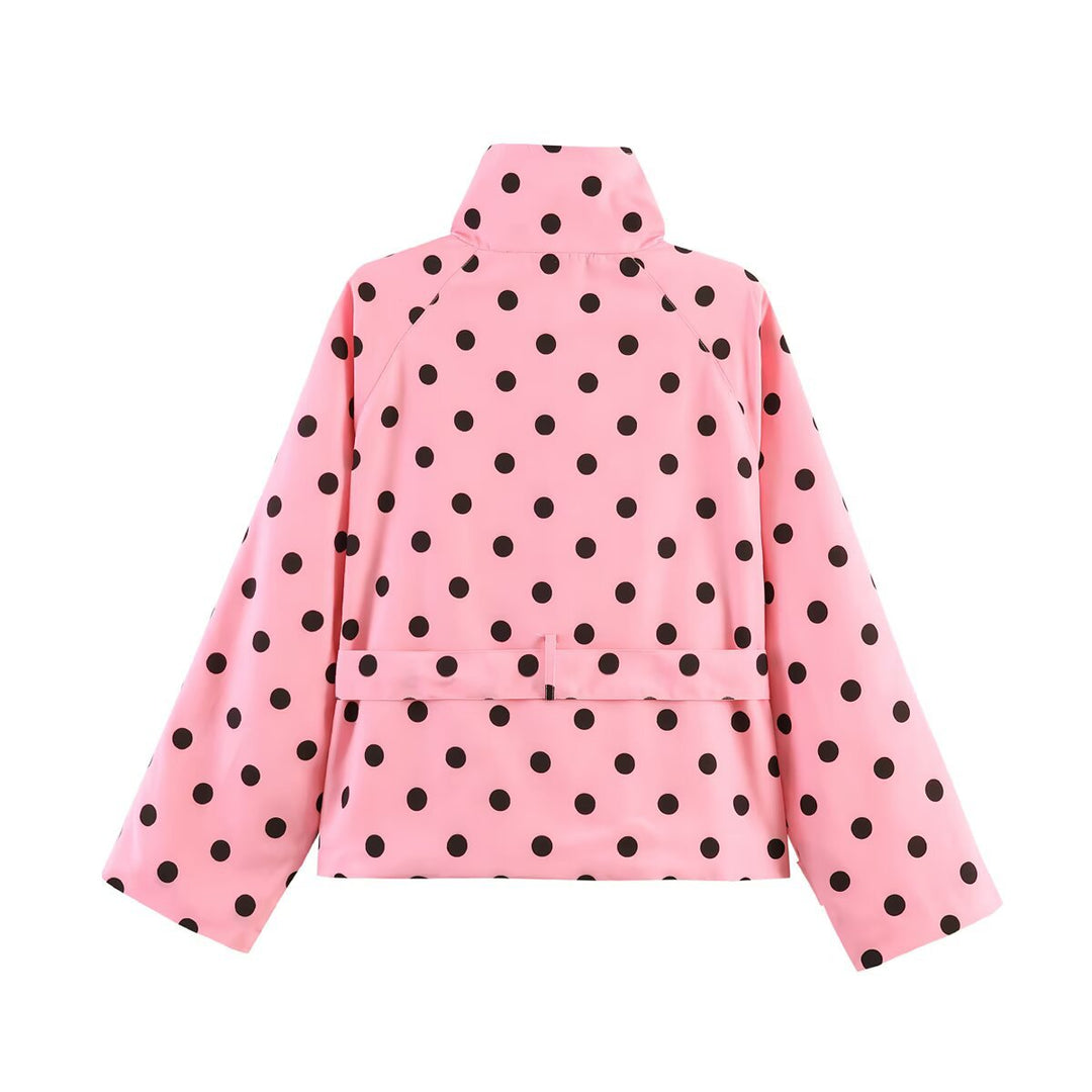 Damen Kurz geschnittener Regenmantel mit Polka-Dot-Muster und Bindegürtel Nord Taschen
