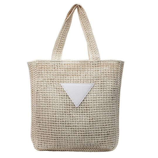 Damen Strandtasche aus handgewebtem Naturmaterial mit eleganter Leder-Applikation Nord Taschen