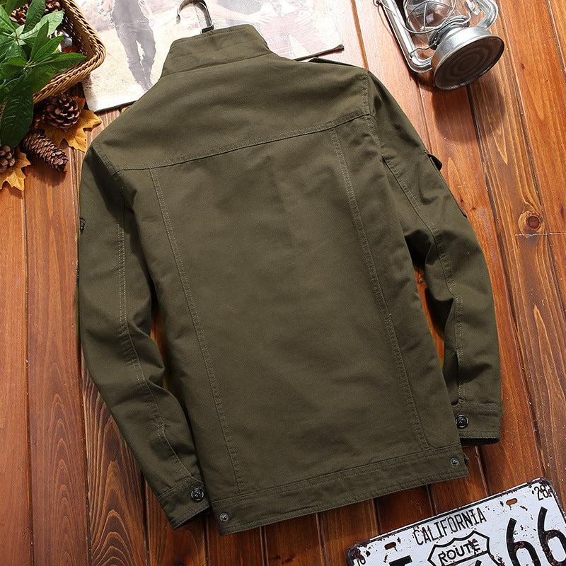 Herren leichter Canvas-Militärblouson mit Stehkragen, Schulterklappen und Mehrfach‑Pattentaschen Nord Taschen