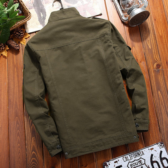 Herren leichter Canvas-Militärblouson mit Stehkragen, Schulterklappen und Mehrfach‑Pattentaschen Nord Taschen