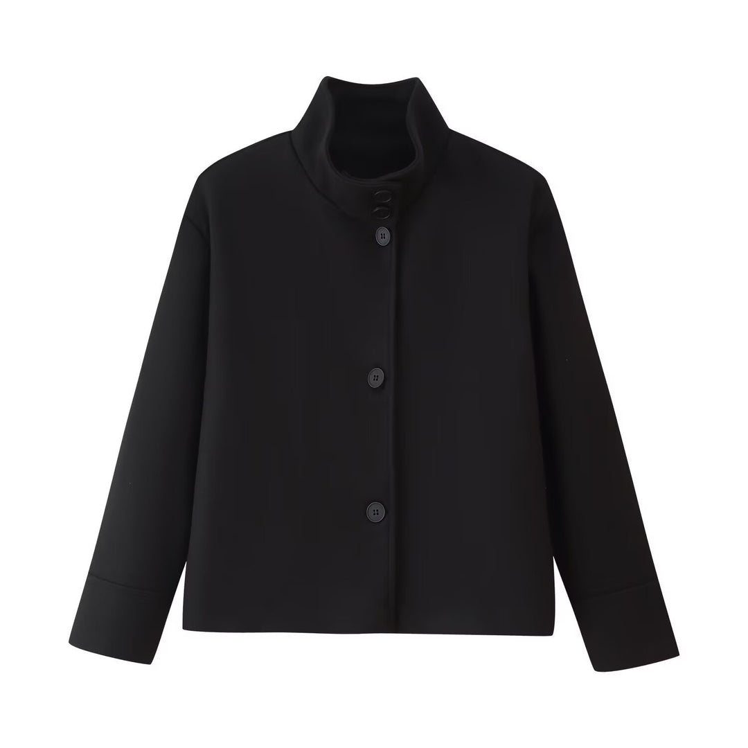 Damen 60+ Boxy‑Kurzjacke mit hohem Stehkragen und verdeckter Knopfleiste Nord Taschen
