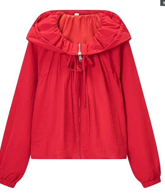Damen Kurz geschnittene Wollmix-Jacke mit Stehkragen, Reißverschluss und Ballonärmeln Nord Taschen