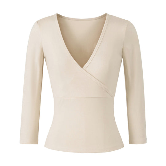 Damen Figurbetontes Wickelshirt aus Stretch‑Jersey mit tiefem V‑Ausschnitt und taillierter Silhouette Nord Taschen