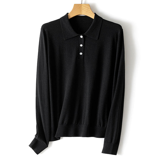Damen Feinstrick-Polopullover mit Knopfleiste, leichtem Fall und Rippbündchen Nord Taschen
