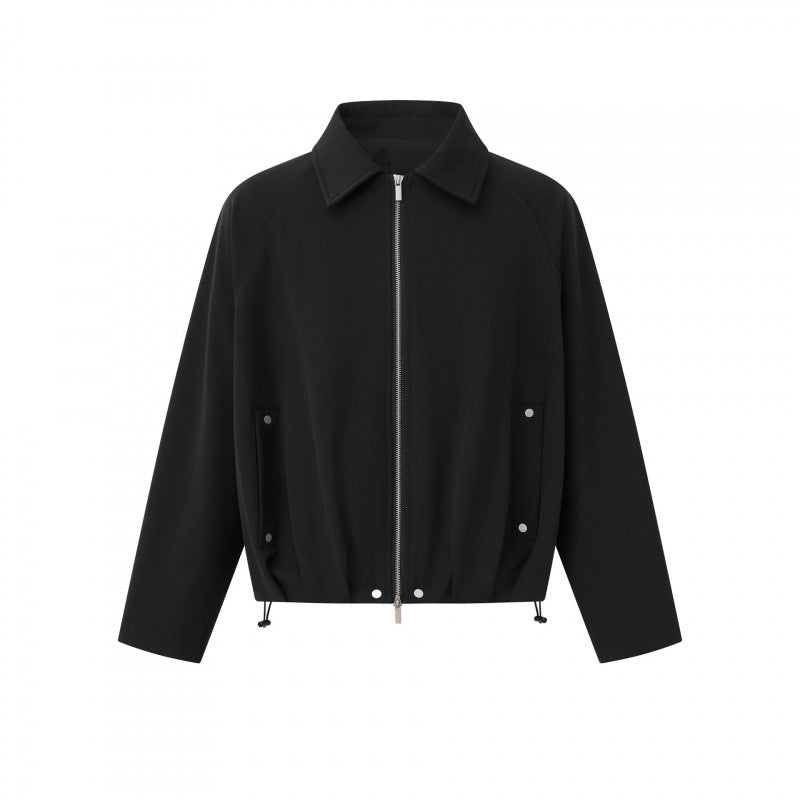 Unisex Kurz geschnittene kastige Zip‑Blousonjacke mit Hemdkragen, Kordelzugsaum und Druckknopf‑Taschen Nord Taschen