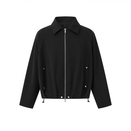 Unisex Kurz geschnittene kastige Zip‑Blousonjacke mit Hemdkragen, Kordelzugsaum und Druckknopf‑Taschen Nord Taschen