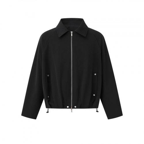 Unisex Kurz geschnittene kastige Zip‑Blousonjacke mit Hemdkragen, Kordelzugsaum und Druckknopf‑Taschen Nord Taschen