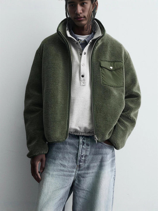 Herren Fleece‑Blouson mit Stehkragen, Zwei‑Wege‑Reißverschluss und Pattentasche Nord Taschen
