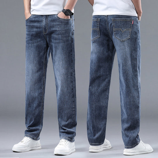 Herren Extraweite Denim-Baggy-Jeans mit geradem Bein & soften Waschungen Nord Taschen