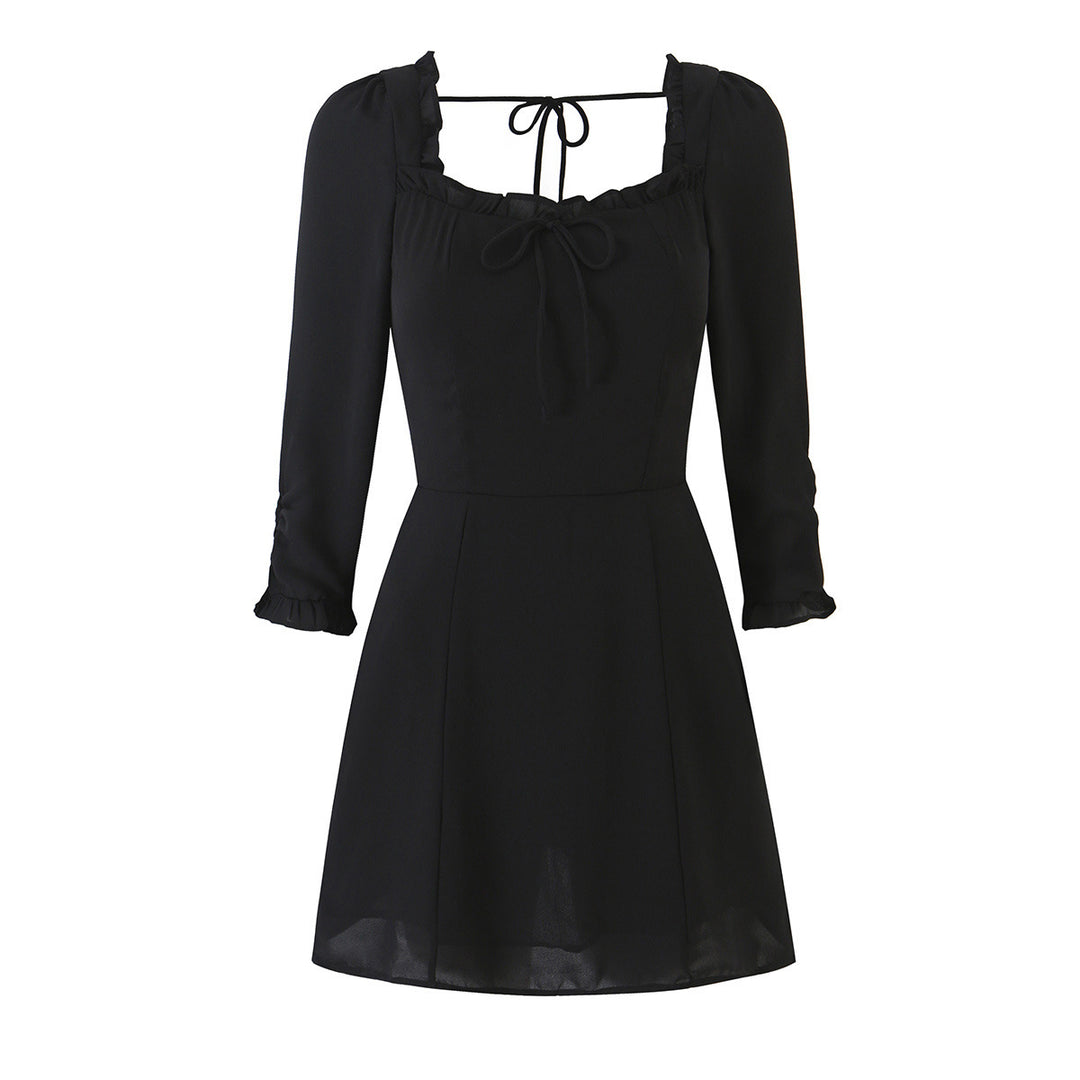 Damen A‑Linien Minikleid mit Rüschen-Quadratausschnitt, taillierter Silhouette und Bindebändern Nord Taschen