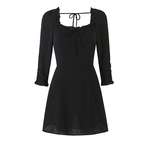 Damen A‑Linien Minikleid mit Rüschen-Quadratausschnitt, taillierter Silhouette und Bindebändern Nord Taschen