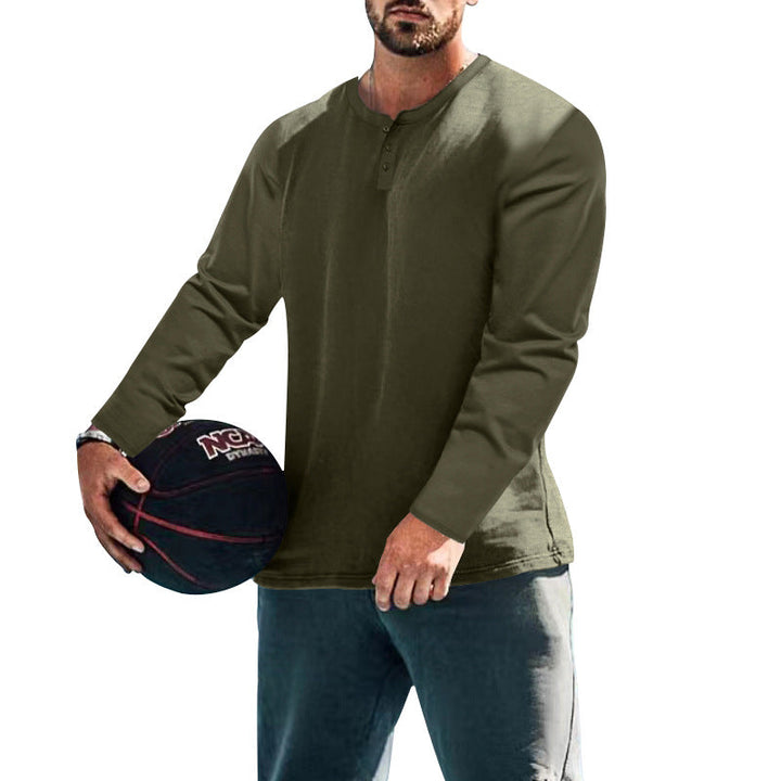 Herren langärmliges Henley-Shirt mit strukturiertem Stoff und praktischen Knopfdetails