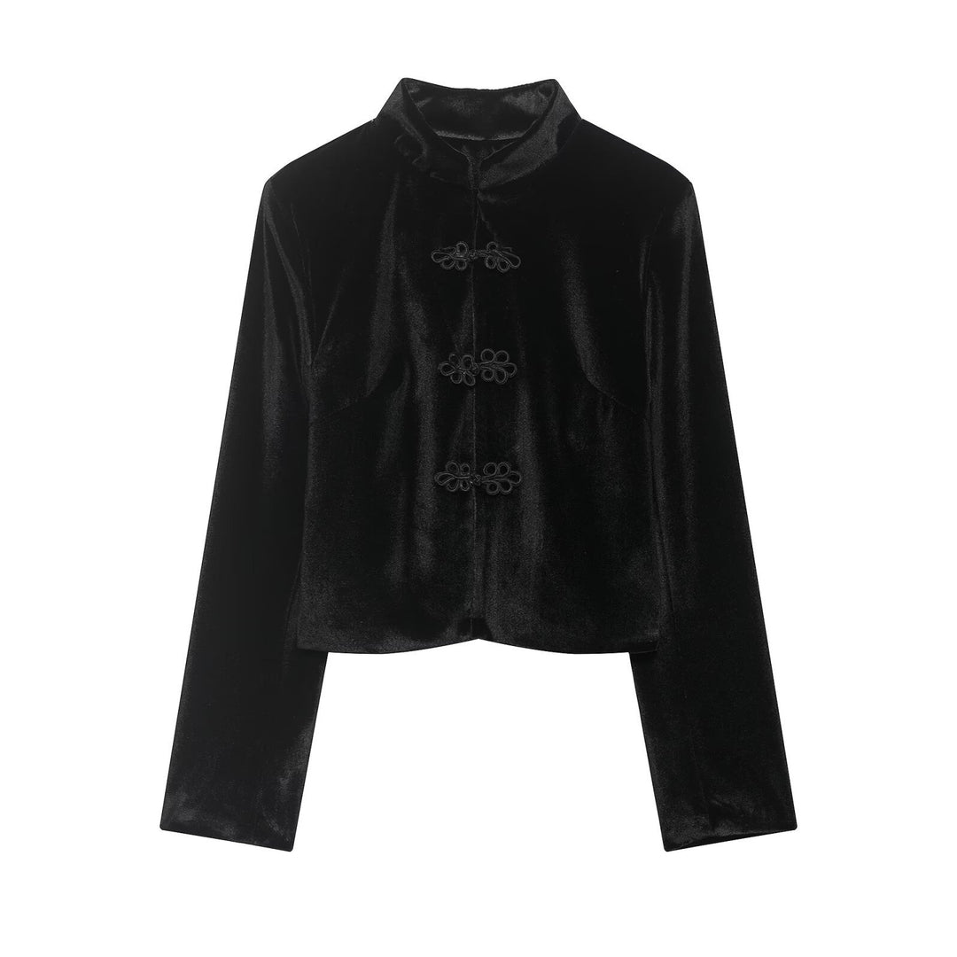 Damen Kurze Blazerjacke mit Stehkragen und Knotenverschlüssen Nord Taschen