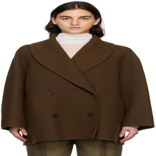 Damen Kurz geschnittener Oversize Doppelreihiger Wollmix‑Mantel mit Rundschalkragen Nord Taschen