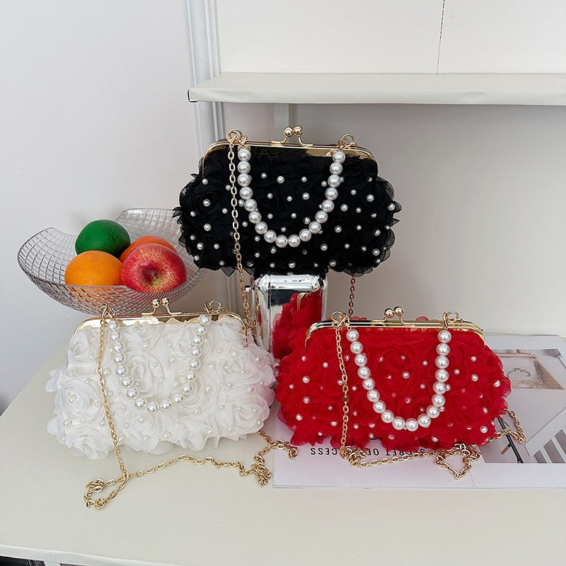 Damen Clutch-Tasche mit floralem Design und Perlenverzierung Nord Taschen