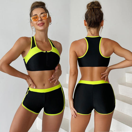 Damen Sportbadeanzug mit Kurzer Hose und Praktischem Reißverschluss