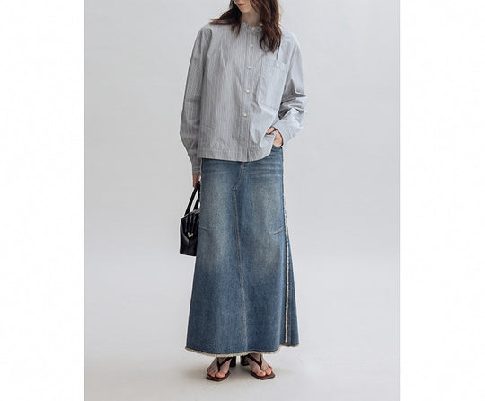 Damen Lässige Jeansmaxikleid Nord Taschen