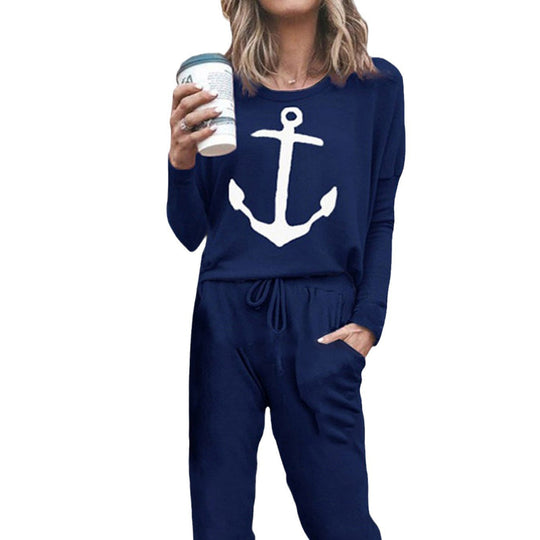 Damen lässiger Jumpsuit mit maritimem Anker-Print und praktischen Taschen