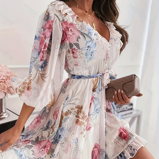 Damen Blumenkleid mit Rüschen Nord Taschen