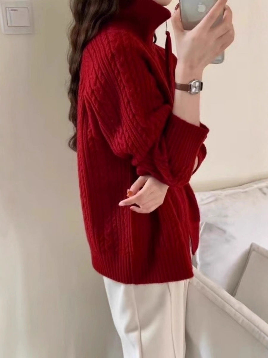 Damen Kastiger Zopfstrick‑Cardigan mit Zweiwege‑Reißverschluss, Stehkragen und breitem Rippsaum Nord Taschen