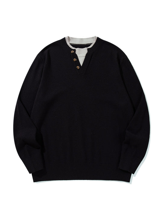 Unisex Gerippter Baumwollmix-Pullover mit Henley-Knopfleiste und Relaxed-Schnitt Nord Taschen
