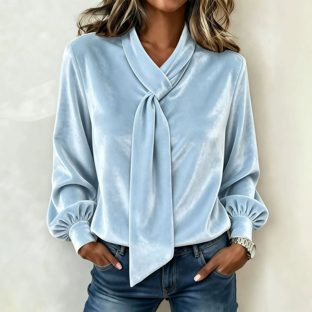 Damen Samtbluse mit Schluppe, Ballonärmeln und gerafften Manschetten Nord Taschen