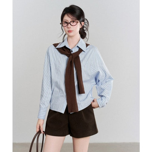 Damen Oversize-Hemdbluse mit feinen Nadelstreifen, weiten Ärmeln und lässigem Saum Nord Taschen